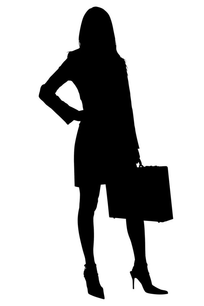 Silhouette over white with clipping path. Business Woman with Briefcase.